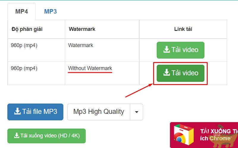 Chọn Without Watermark để tải video TikTok không logo về
