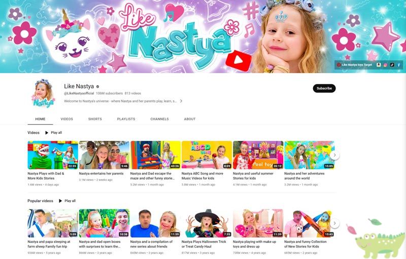 Top kênh Youtube tăng Sub nhanh nhất thế giới -  Like Nastya 