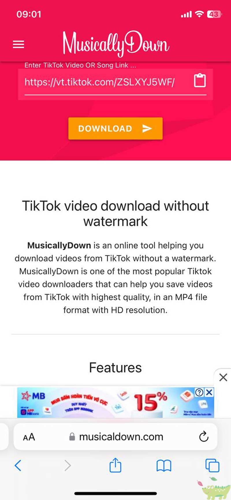 Tải nhạc TikTok sang MP3 bằng MusicallyDown